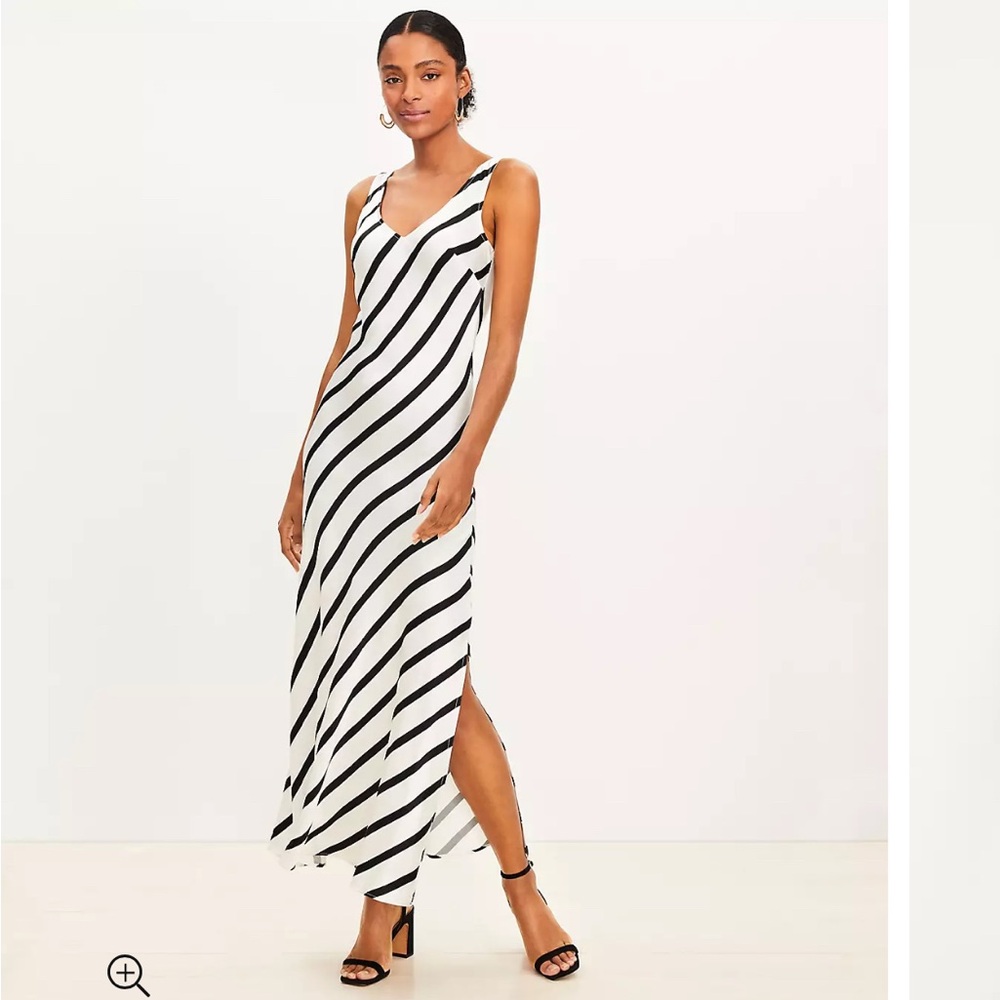 LOFT Striped Bias Midi Slip Dress